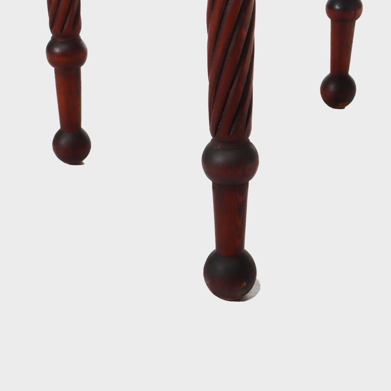Antique Sheraton Mahogany & Birds Eye Maple Side Stand With Rope-Twist Legs