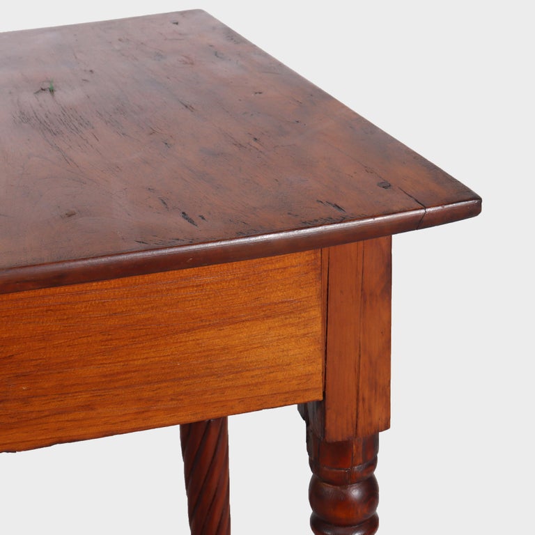 Antique Sheraton Mahogany & Birds Eye Maple Side Stand With Rope-Twist Legs