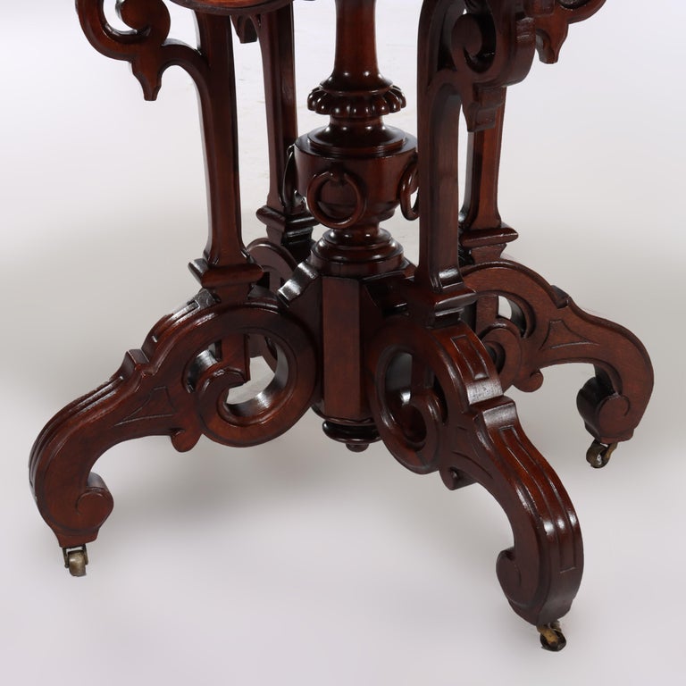 Brooks Renaissance Revival Carved Walnut, Rosewood and Marble Parlor Table c1890