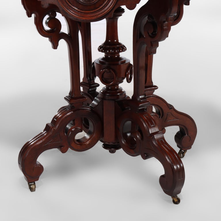Brooks Renaissance Revival Carved Walnut, Rosewood and Marble Parlor Table c1890