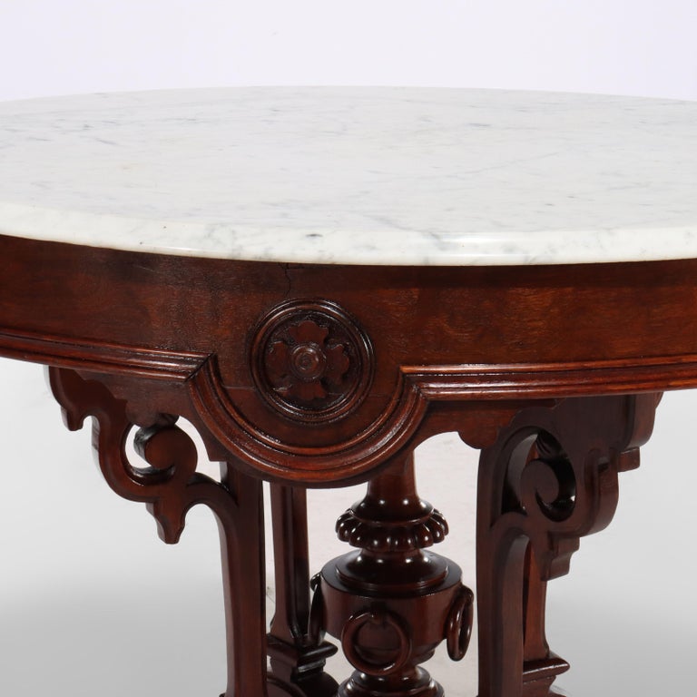 Brooks Renaissance Revival Carved Walnut, Rosewood and Marble Parlor Table c1890