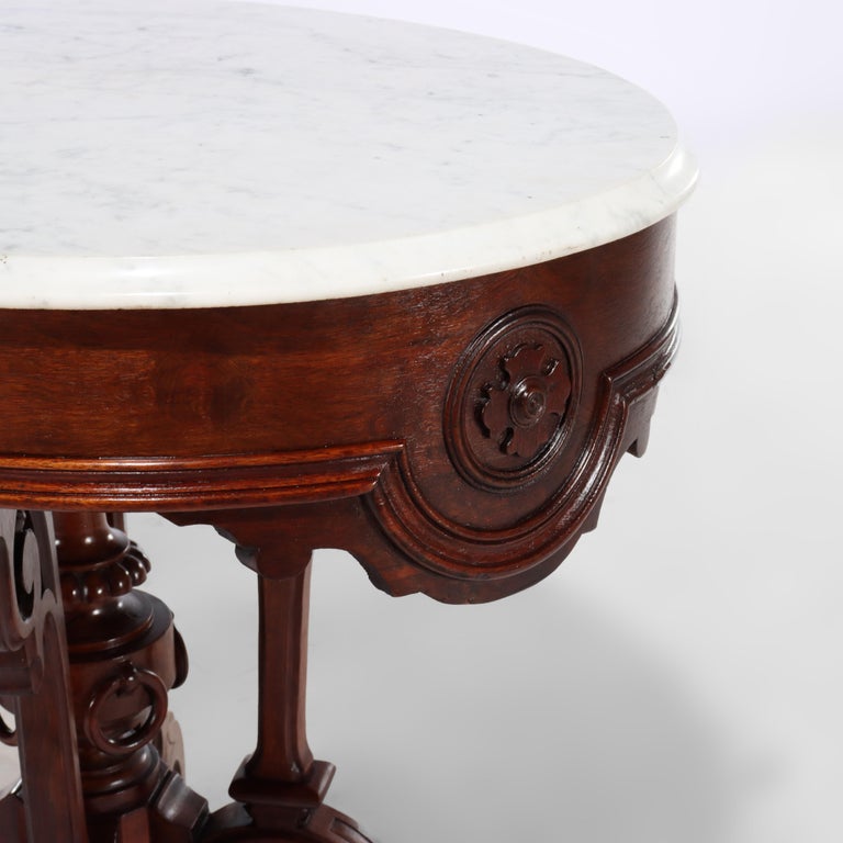 Brooks Renaissance Revival Carved Walnut, Rosewood and Marble Parlor Table c1890