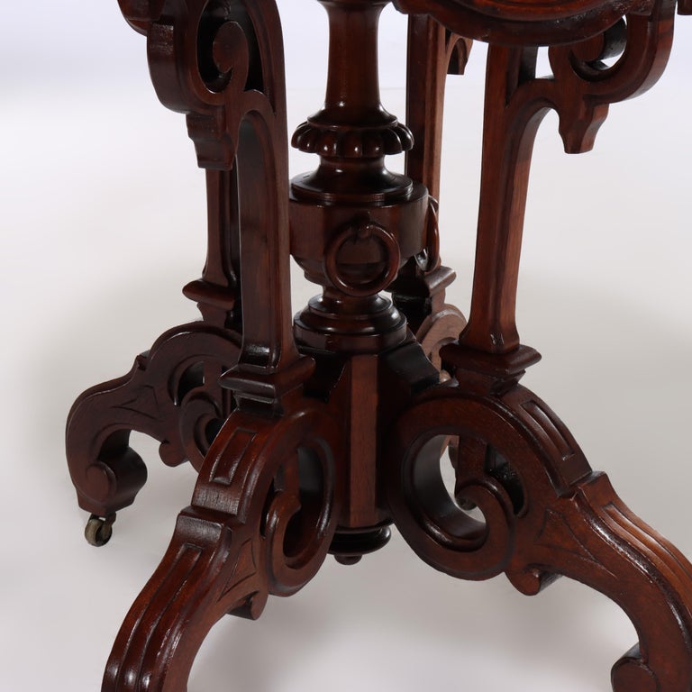 Brooks Renaissance Revival Carved Walnut, Rosewood and Marble Parlor Table c1890