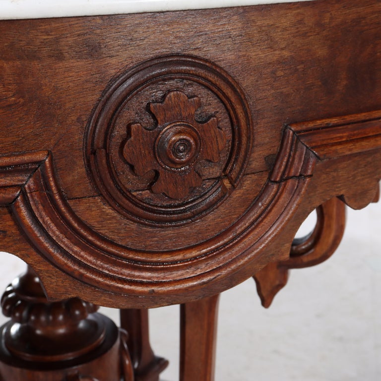 Brooks Renaissance Revival Carved Walnut, Rosewood and Marble Parlor Table c1890
