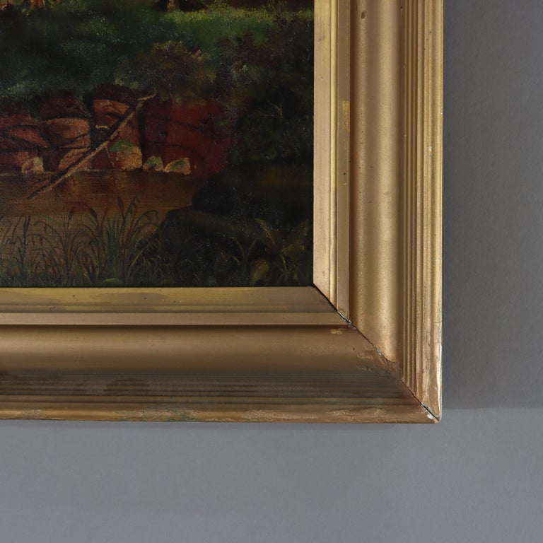 Antique Hudson River School Oil On Canvas Landscape Painting c1900