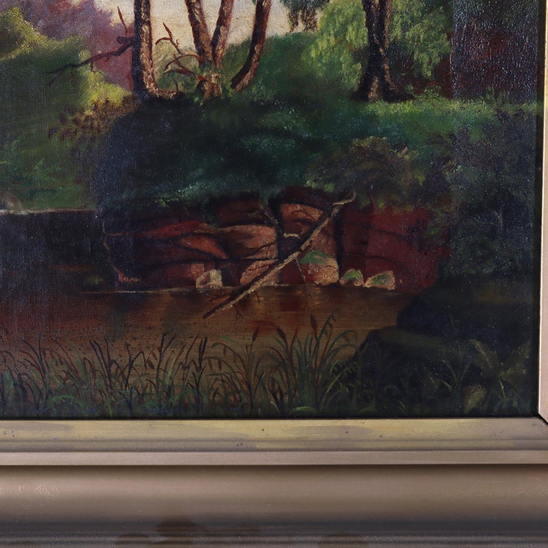 Antique Hudson River School Oil On Canvas Landscape Painting c1900