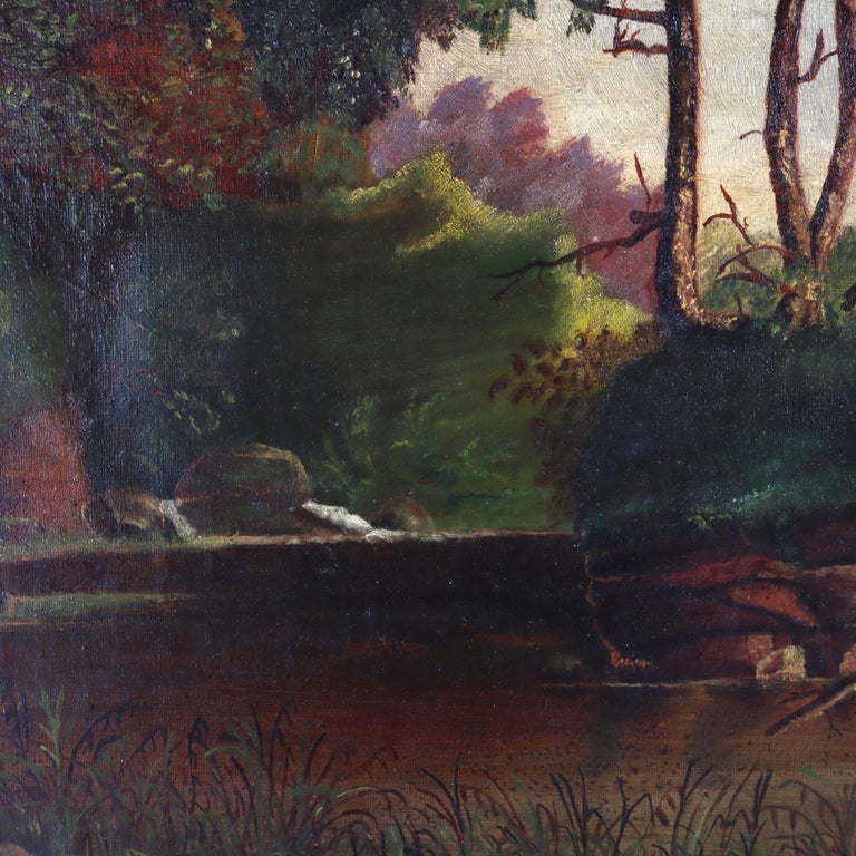 Antique Hudson River School Oil On Canvas Landscape Painting c1900
