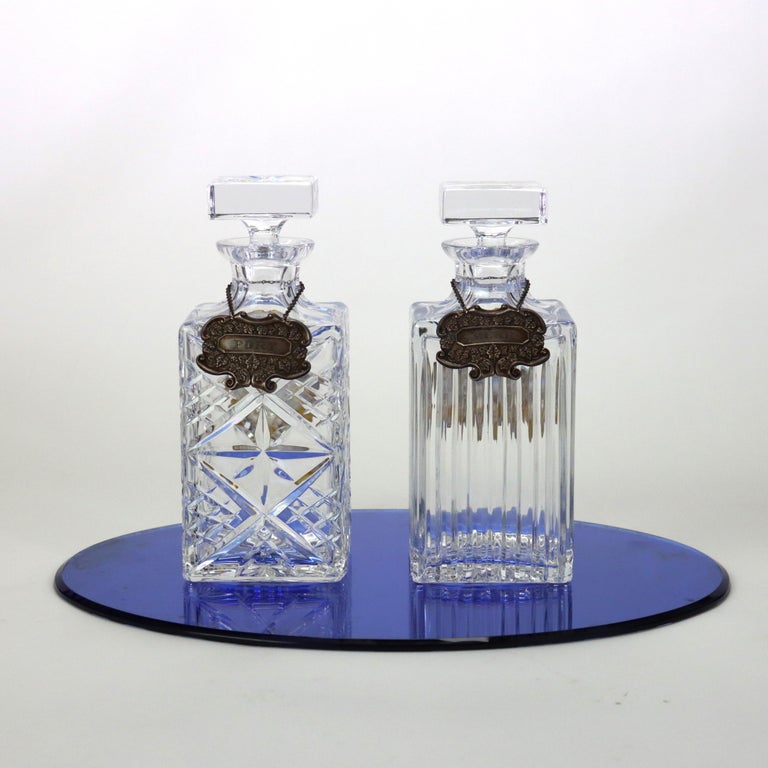 Two Vintage Crystal & Sterling Silver Liquor Decanters C1940