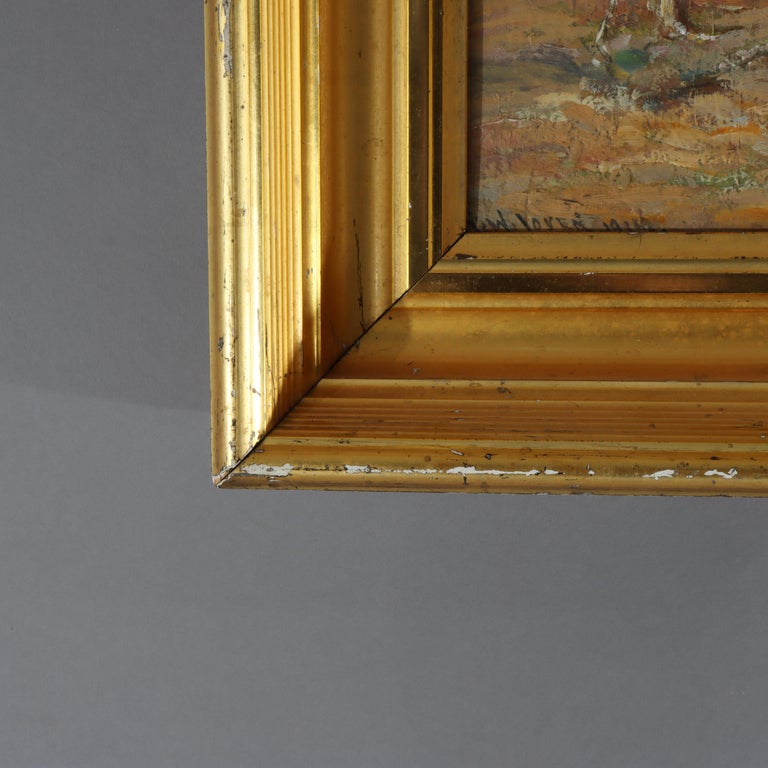 Hudson River School Oil On Board Landscape Painting By F. W. Loven C1914