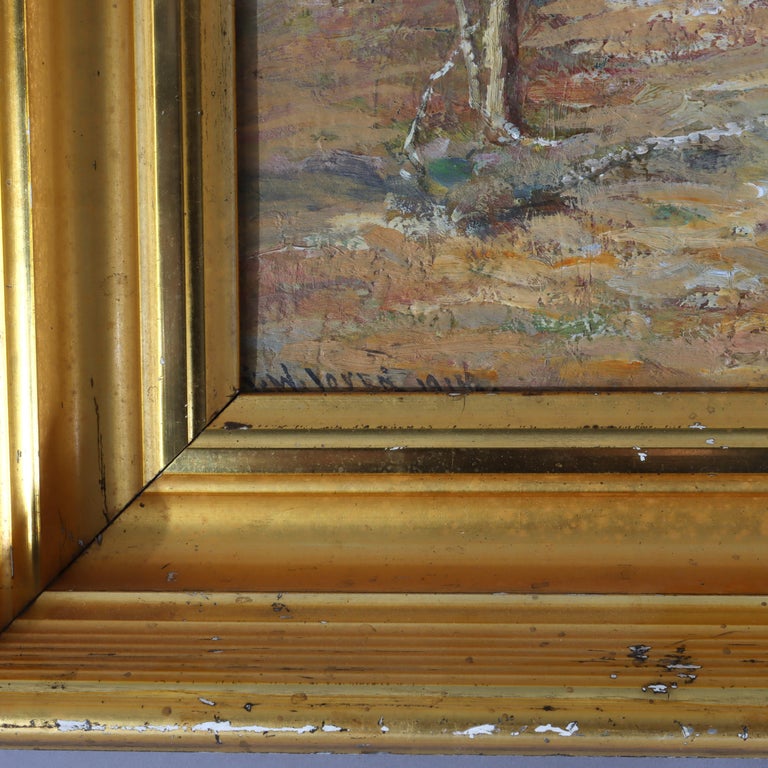 Hudson River School Oil On Board Landscape Painting By F. W. Loven C1914