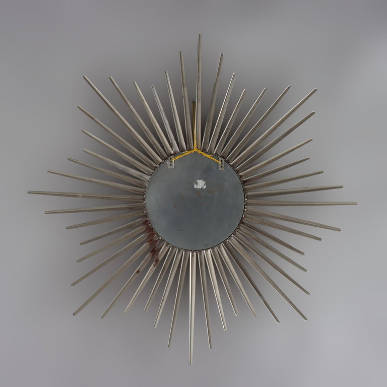 Vintage MCM Silver Gilt Metal Sunburst Mirror Unsigned C1970