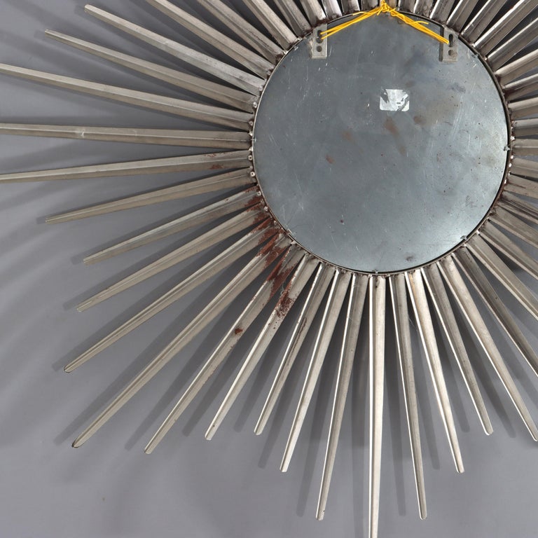 Vintage MCM Silver Gilt Metal Sunburst Mirror Unsigned C1970