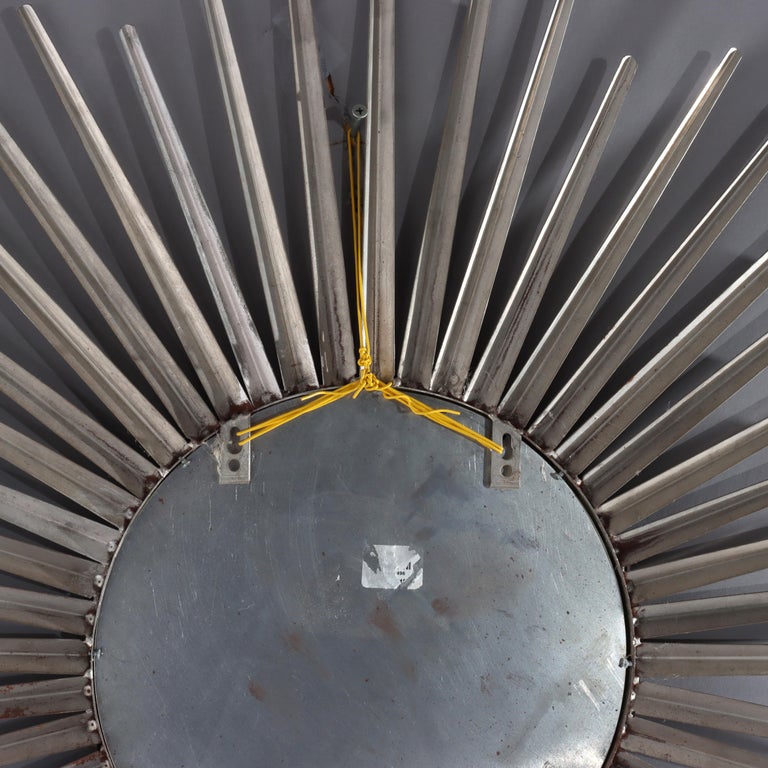 Vintage MCM Silver Gilt Metal Sunburst Mirror Unsigned C1970