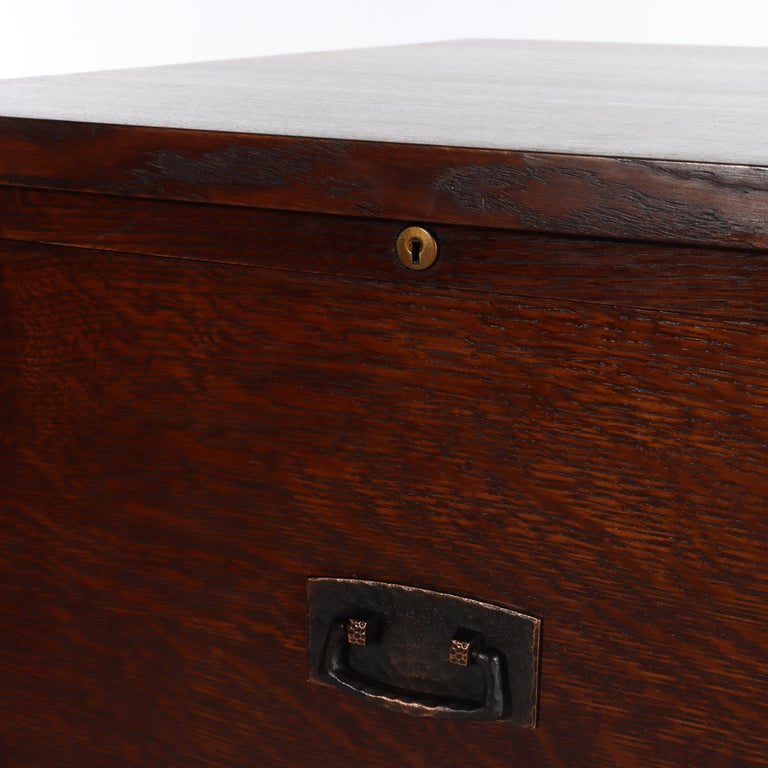 Vintage Stickley Arts & Crafts Mission Oak & Hammered Copper File Cabinet c1920