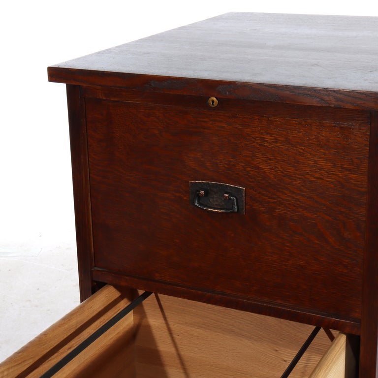 Vintage Stickley Arts & Crafts Mission Oak & Hammered Copper File Cabinet c1920