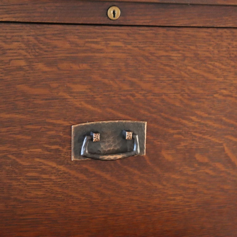 Vintage Stickley Arts & Crafts Mission Oak & Hammered Copper File Cabinet c1920