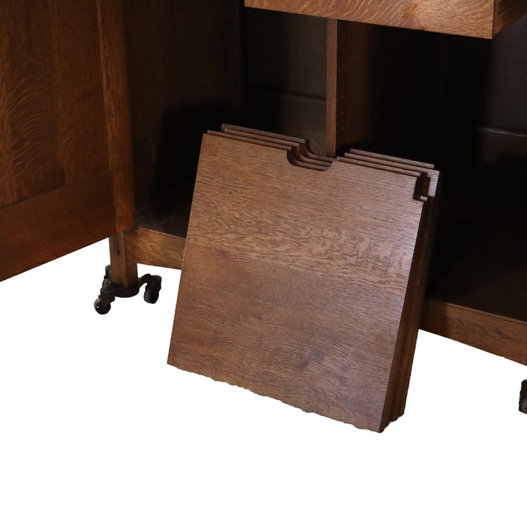 Vintage Stickley Arts & Crafts Oak & Hammered Copper Entertainment Cabinet