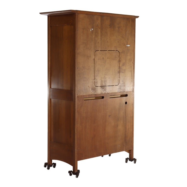 Vintage Stickley Arts & Crafts Oak & Hammered Copper Entertainment Cabinet