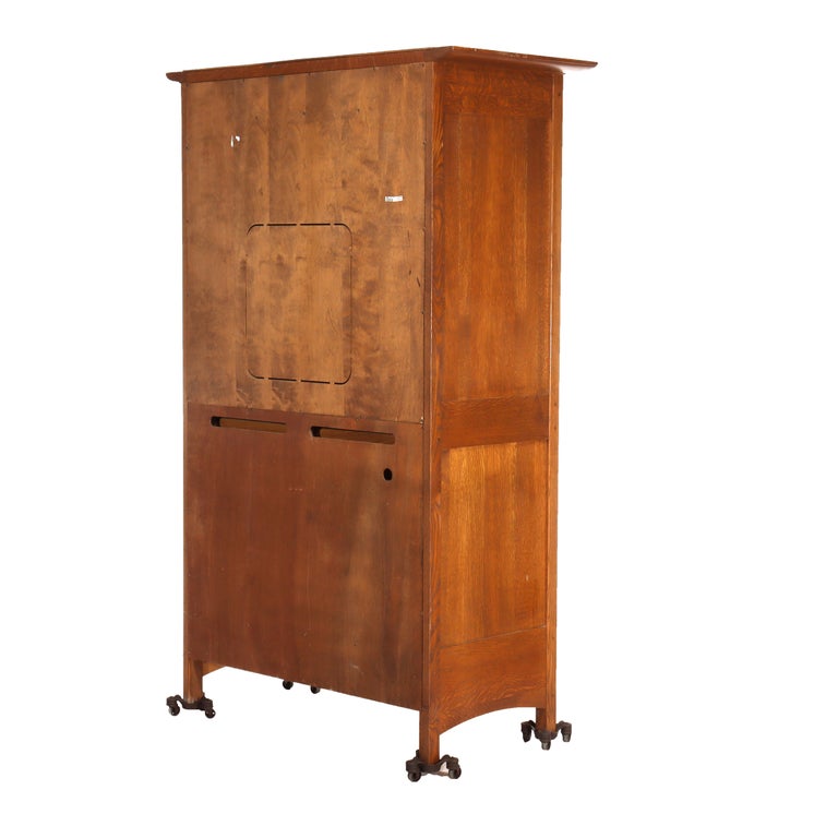 Vintage Stickley Arts & Crafts Oak & Hammered Copper Entertainment Cabinet