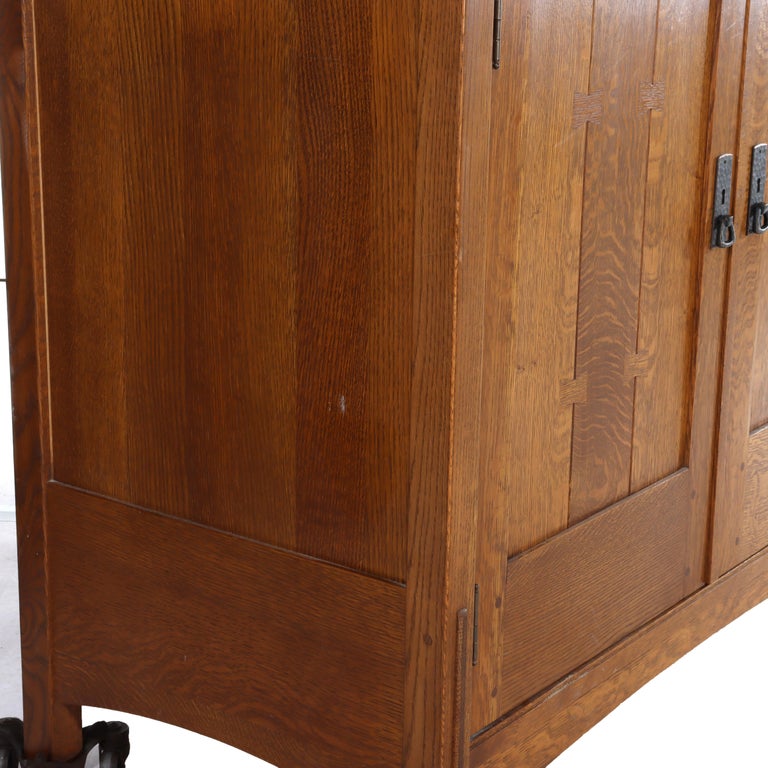 Vintage Stickley Arts & Crafts Oak & Hammered Copper Entertainment Cabinet