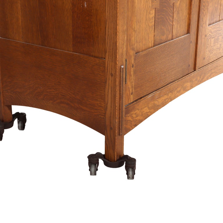 Vintage Stickley Arts & Crafts Oak & Hammered Copper Entertainment Cabinet