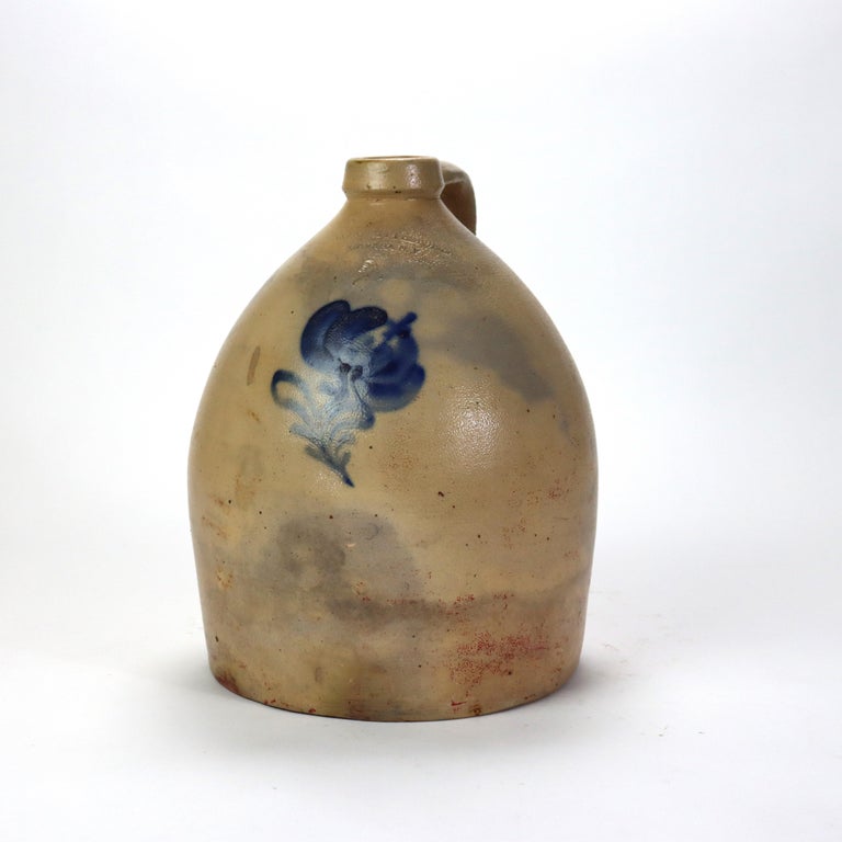 Antique A. O. Whitemore, Havana NY, Blue Decorated Stoneware Jug c1890