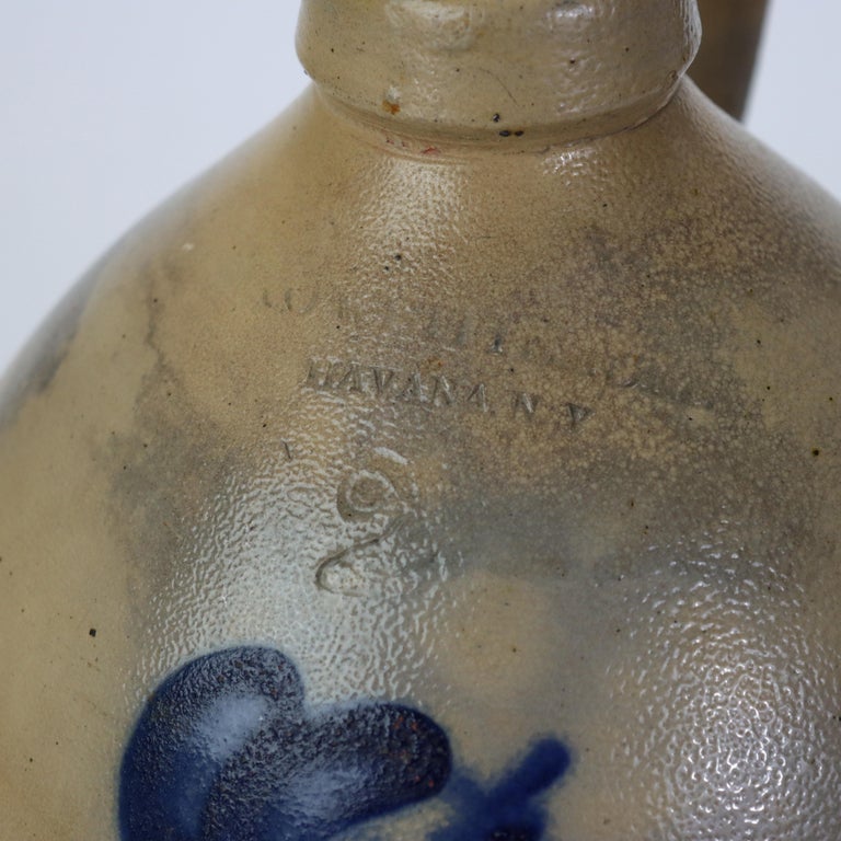 Antique A. O. Whitemore, Havana NY, Blue Decorated Stoneware Jug c1890