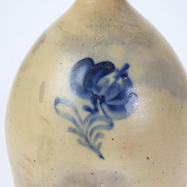 Antique A. O. Whitemore, Havana NY, Blue Decorated Stoneware Jug c1890