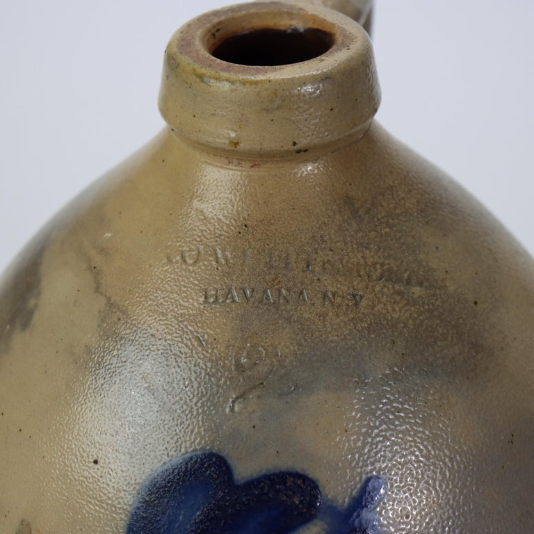 Antique A. O. Whitemore, Havana NY, Blue Decorated Stoneware Jug c1890