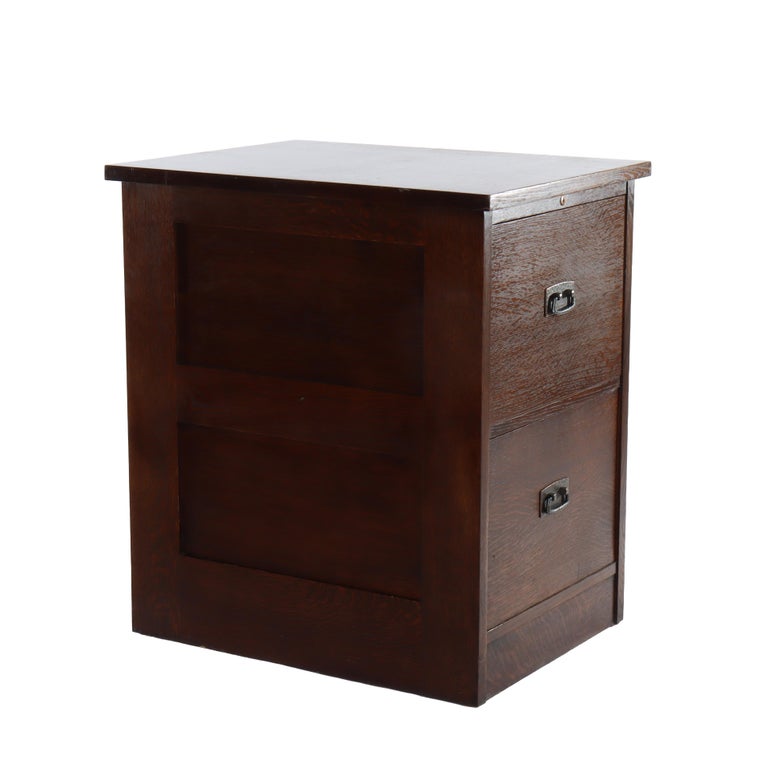 Arts & Crafts Stickley Mission Oak File Cabinet With Hammered Copper Hardware