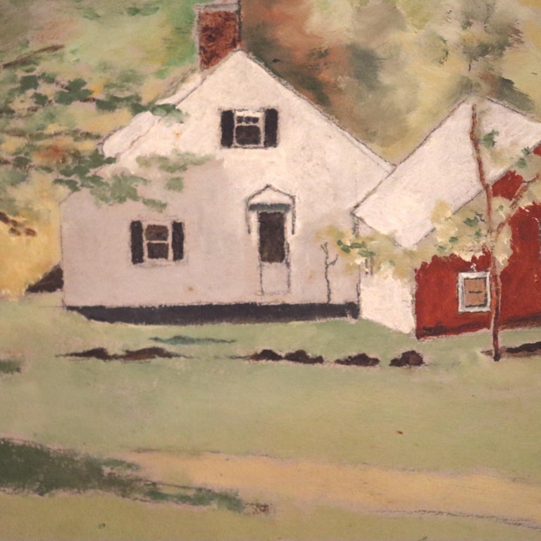 Antique Oil On Board Landscape Painting of a Vermont Farm C1930