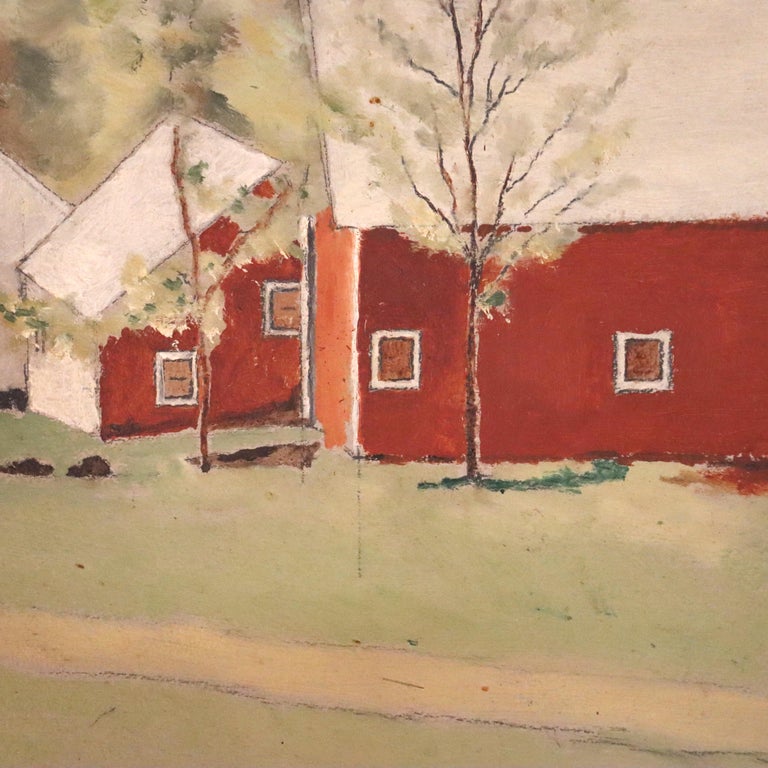 Antique Oil On Board Landscape Painting of a Vermont Farm C1930