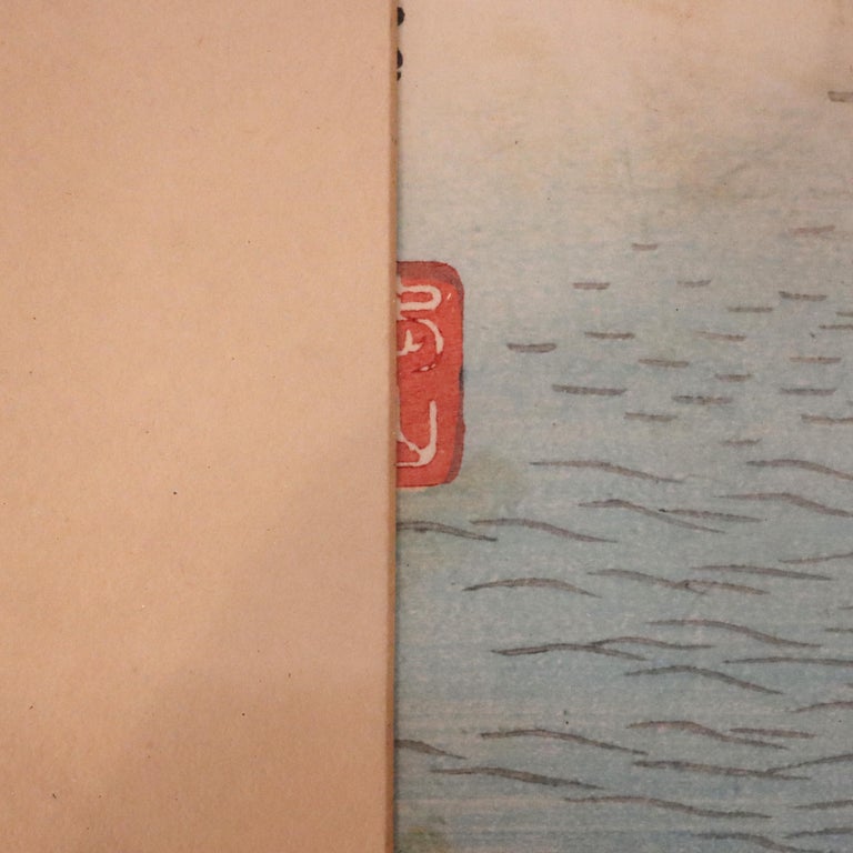 Antique Japanese Wood Block Print “Lake Suwa In Shinano Province” By Hiroshige