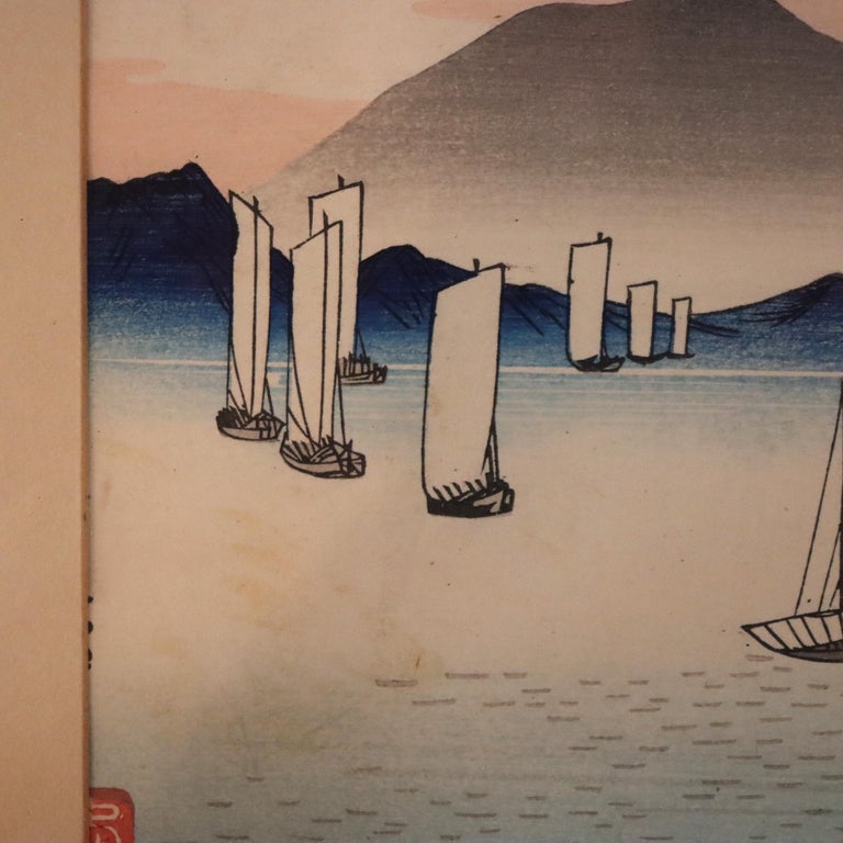 Antique Japanese Wood Block Print “Lake Suwa In Shinano Province” By Hiroshige