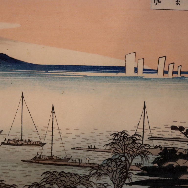 Antique Japanese Wood Block Print “Lake Suwa In Shinano Province” By Hiroshige
