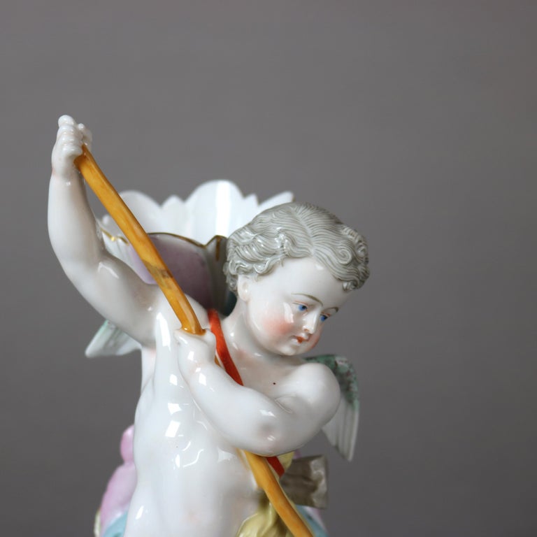 Antique Figural Porcelain Vase with Cherub in Boat & Blackberry Garland C1890