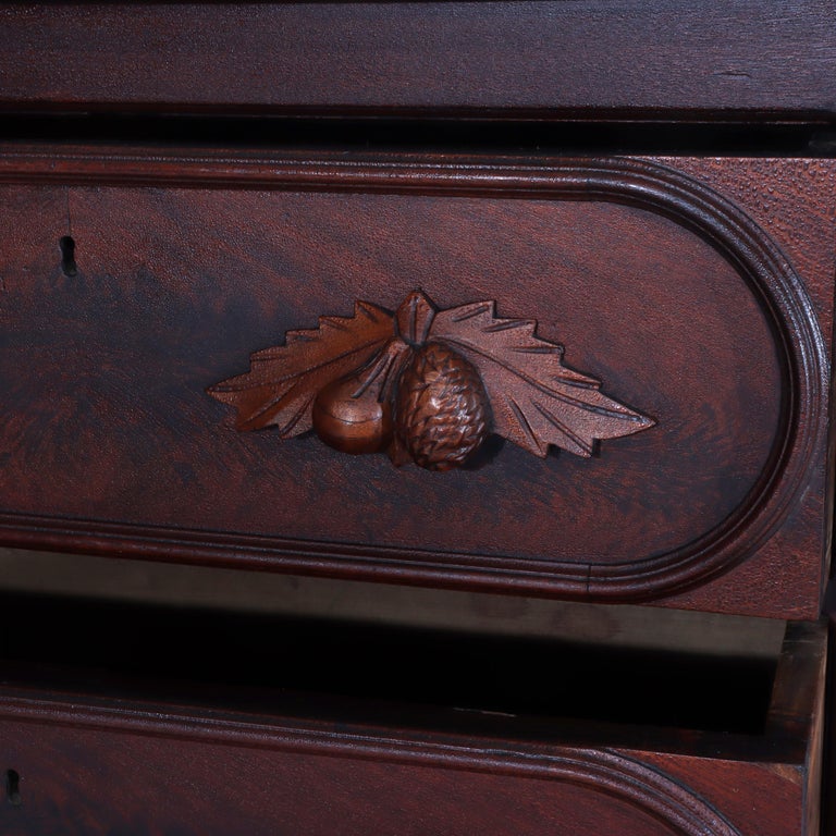 Antique Rococo Walnut 3-Drawer Commode With Back Splash & Carved Pulls
