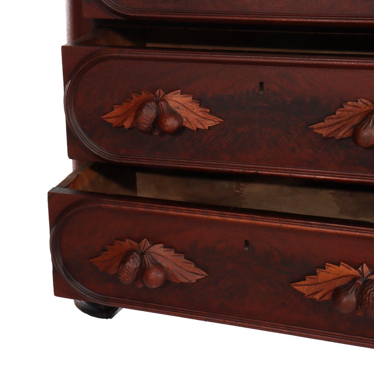 Antique Rococo Walnut 3-Drawer Commode With Back Splash & Carved Pulls