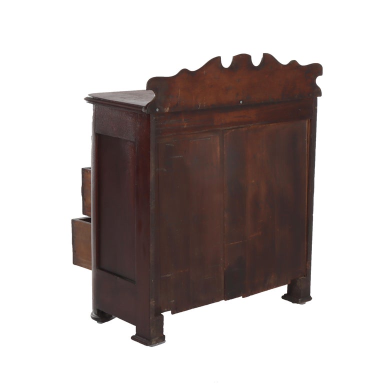 Antique Rococo Walnut 3-Drawer Commode With Back Splash & Carved Pulls