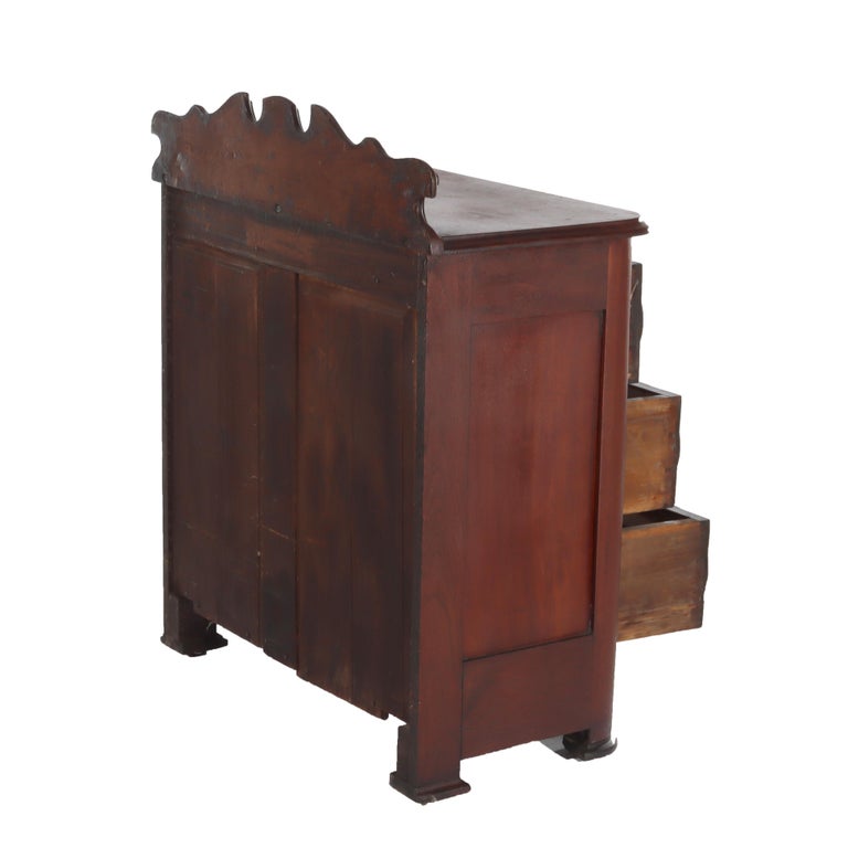 Antique Rococo Walnut 3-Drawer Commode With Back Splash & Carved Pulls