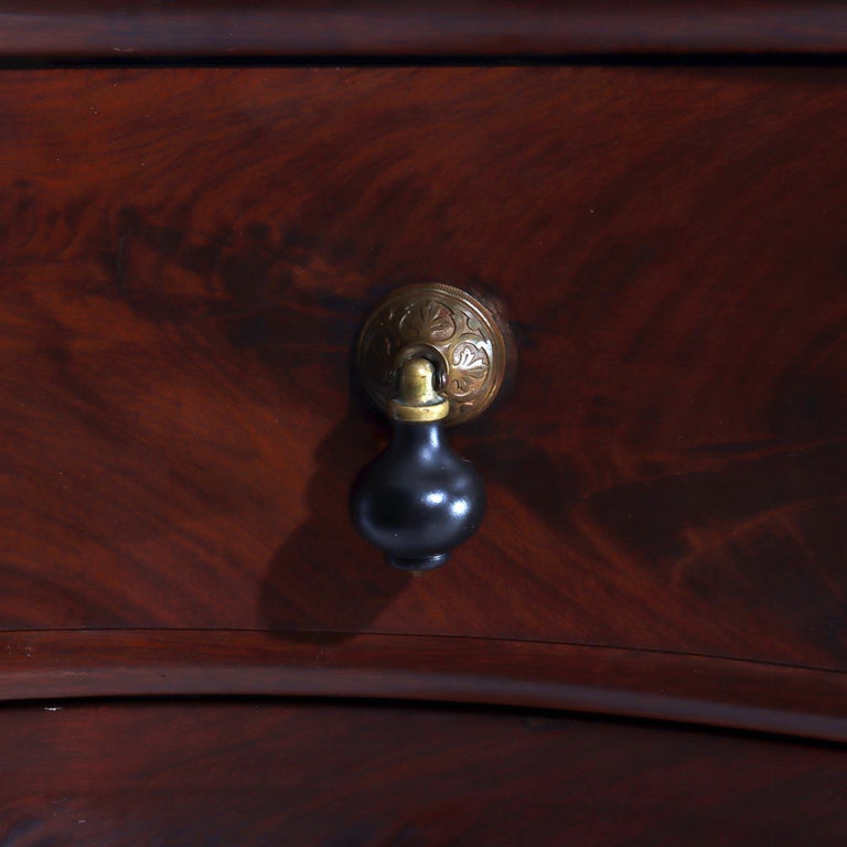 Renaissance Revival Flame Mahogany Serpentine 4-Drawer Marble Top Dresser