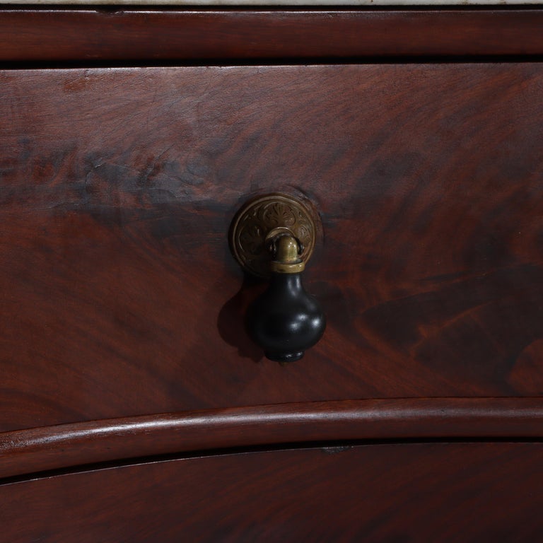 Renaissance Revival Flame Mahogany Serpentine 4-Drawer Marble Top Dresser