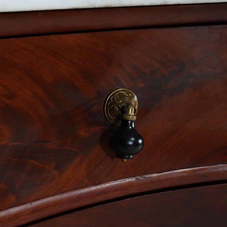 Renaissance Revival Flame Mahogany Serpentine 4-Drawer Marble Top Dresser