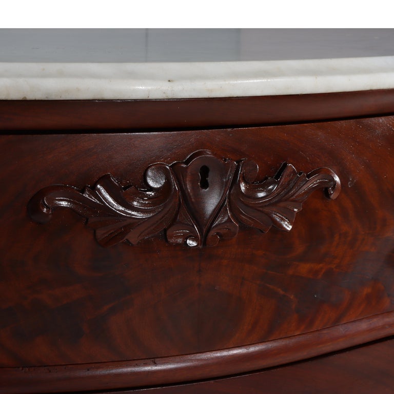 Renaissance Revival Flame Mahogany Serpentine 4-Drawer Marble Top Dresser
