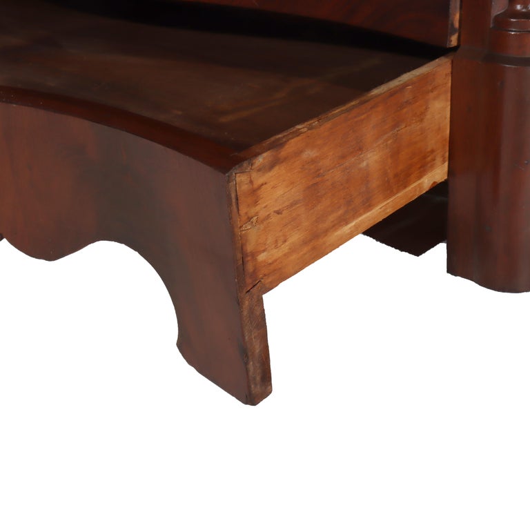 Renaissance Revival Flame Mahogany Serpentine 4-Drawer Marble Top Dresser