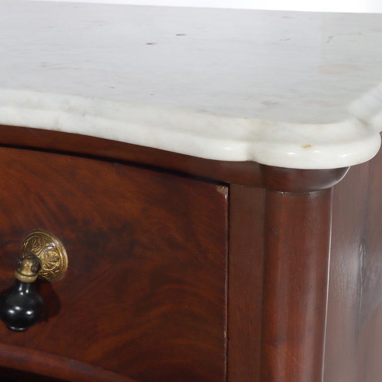 Renaissance Revival Flame Mahogany Serpentine 4-Drawer Marble Top Dresser