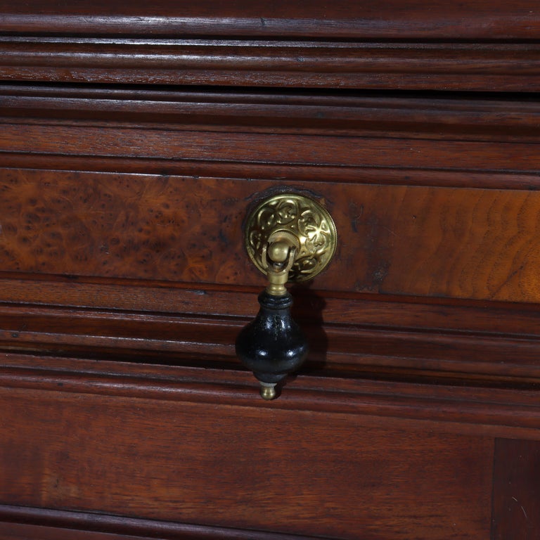 Antique Walnut & Burl Drop Front Desk With Teardrop Pulls c1880