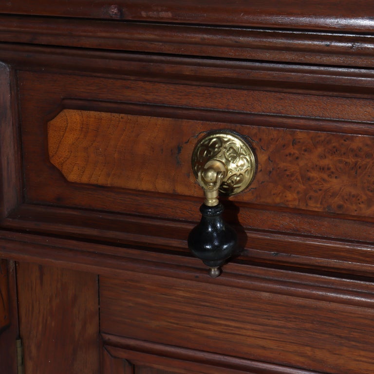 Antique Walnut & Burl Drop Front Desk With Teardrop Pulls c1880