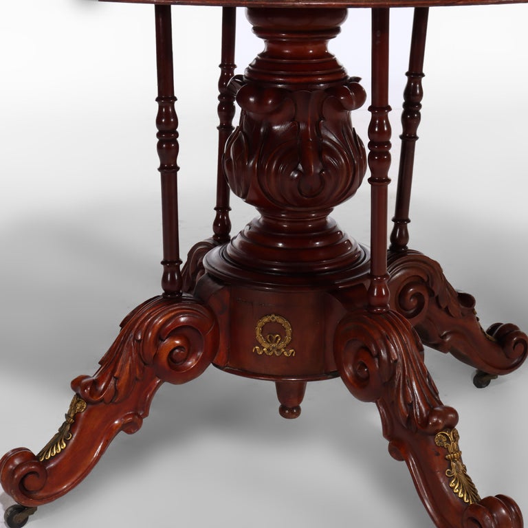 French Empire Kingwood, Rosewood, Rouge Marble & Ormolu Center Table 19thC