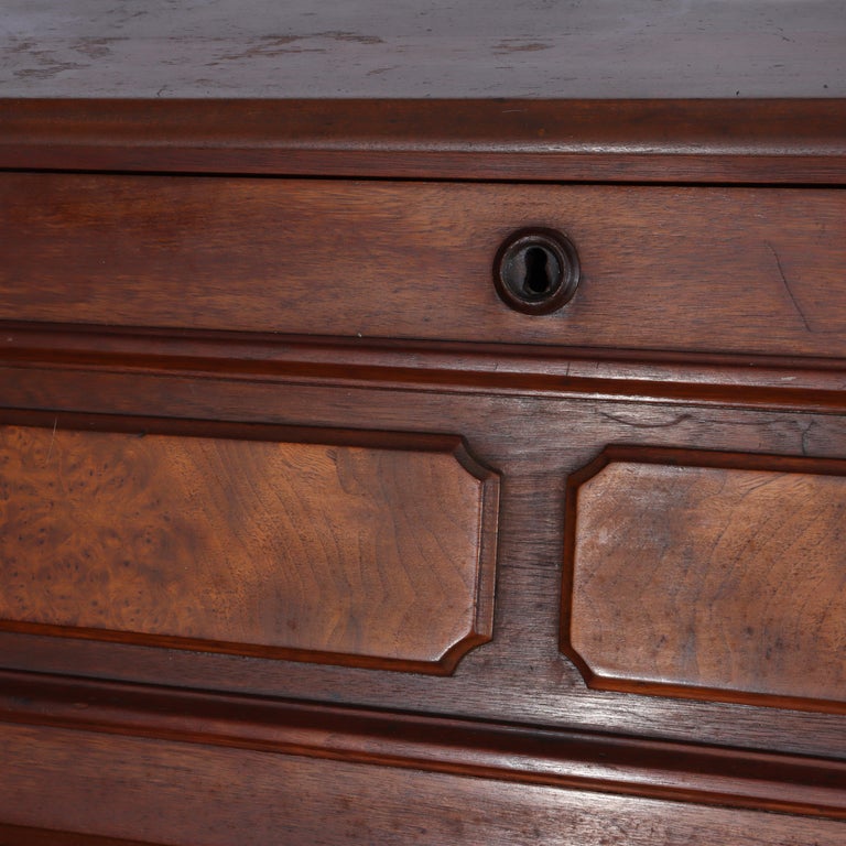 Antique Walnut & Burl Drop Front Desk With Teardrop Pulls c1880